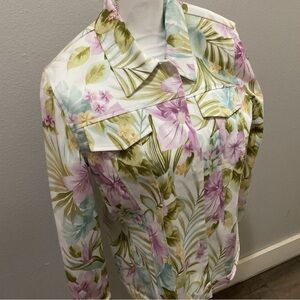 Alfred Dunner Floral Jacket - White, Green, Pink